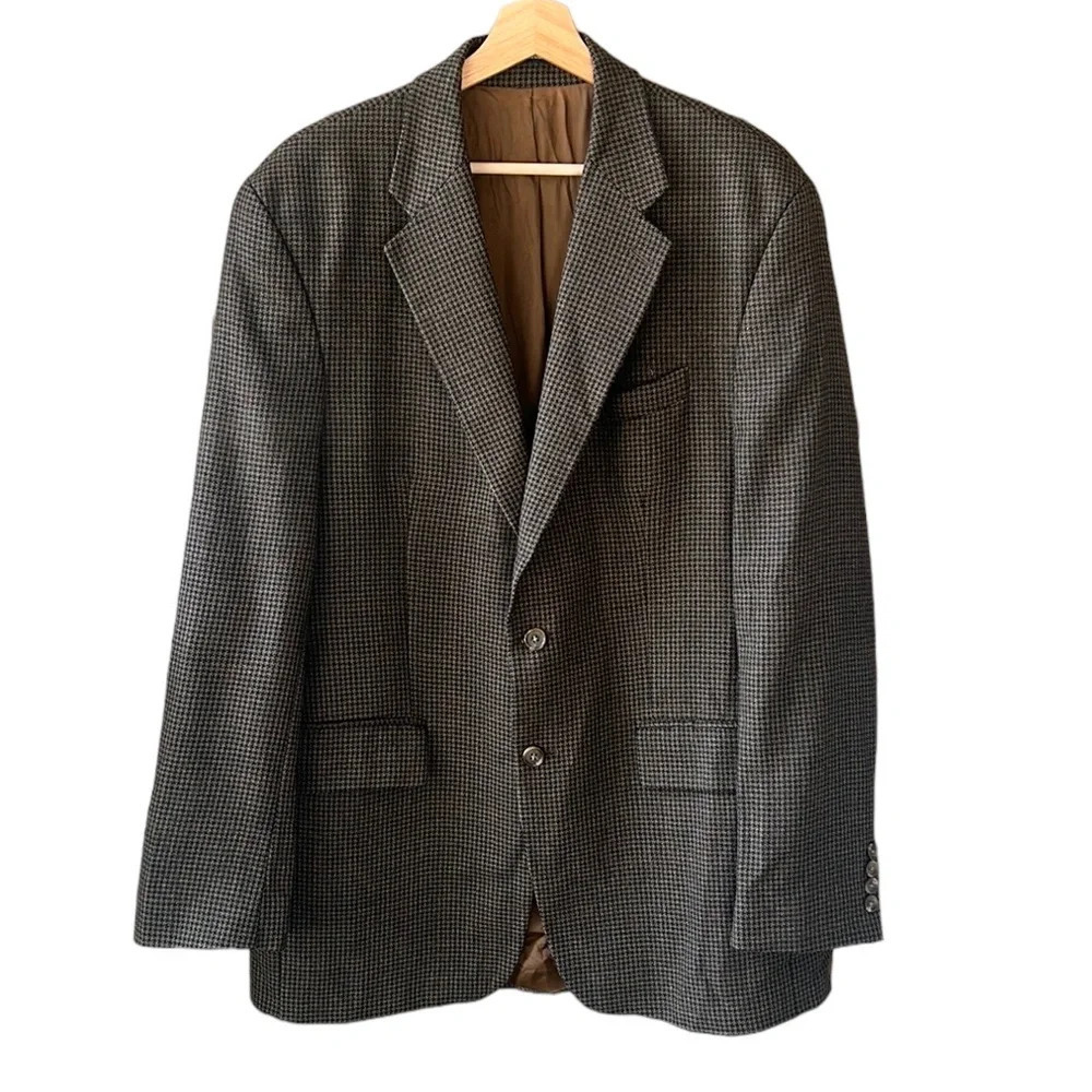 Polo University by Ralph Lauren 100% Wool Gingham Classic Black Brown Blazer 42
